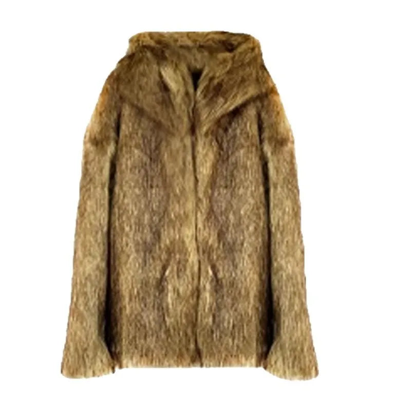 Vintage Harajuku New Man And Women's Fur Coat Thicken Winter Warm Jacket Wolf Fur Color Hooded Faux Fox Fur Coat Young Hooded Jacket