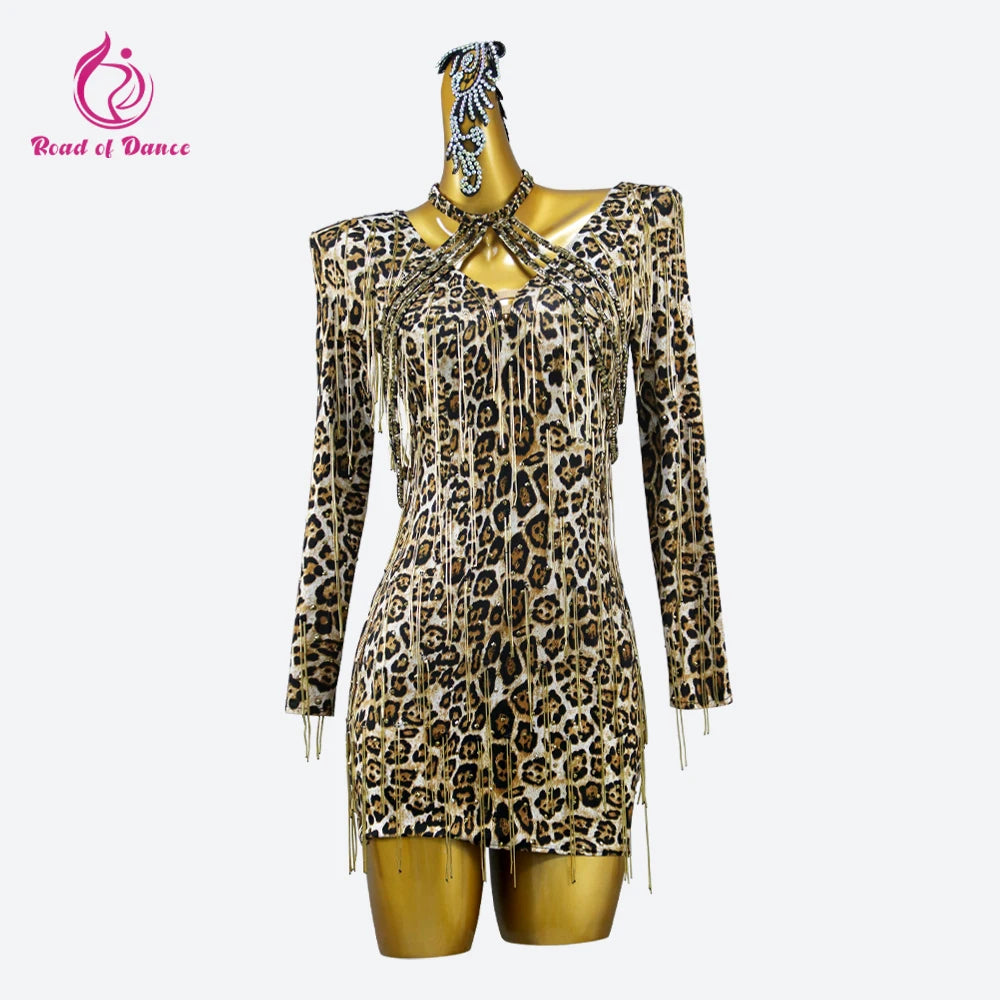 Dress For Dancing Parties New Latin Costume Sports Suit Rhinestones Women's Evening Clothes Stage Fringe Skirt Line Girl Cabaret