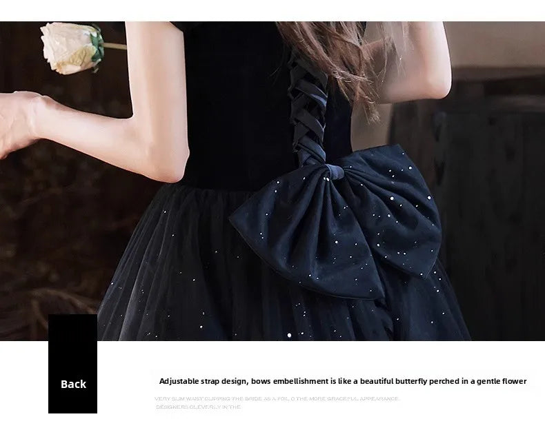 Black Elegant Evening Dress, Annual Meeting, High End Atmosphere, Banquet Host, High Sense, Female Adult Ceremony, Strap Dress