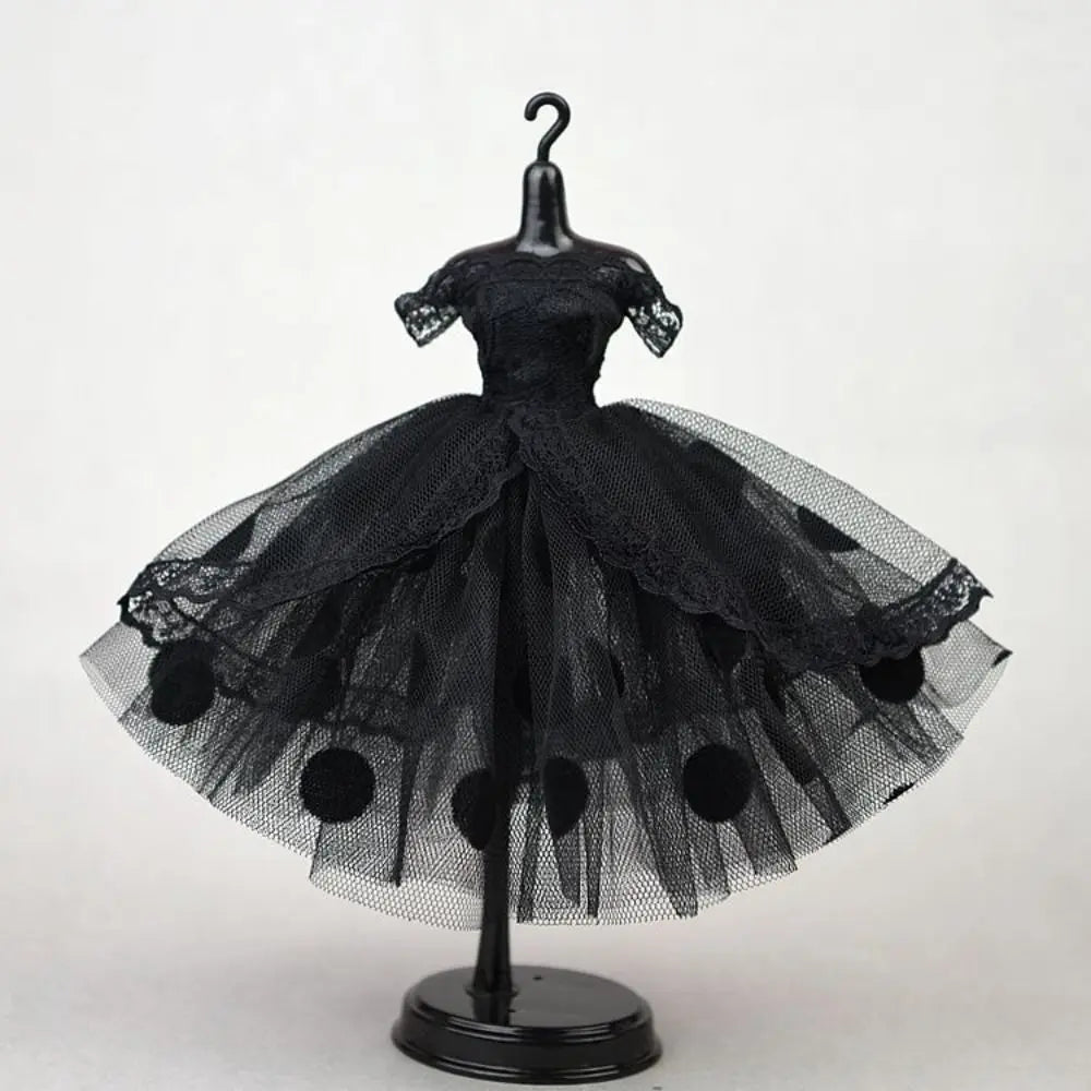 Dress Up Doll Dress Evening Party Prom Dress Lace Dolls Clothes Mini Black Tutu Dotted Doll Princess Dress Doll Accessories