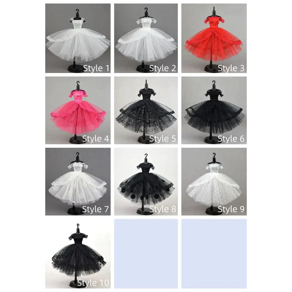 Dress Up Doll Dress Evening Party Prom Dress Lace Dolls Clothes Mini Black Tutu Dotted Doll Princess Dress Doll Accessories