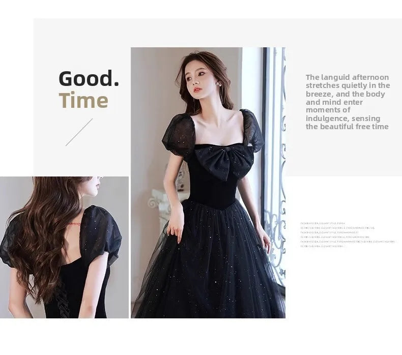 Black Elegant Evening Dress, Annual Meeting, High End Atmosphere, Banquet Host, High Sense, Female Adult Ceremony, Strap Dress