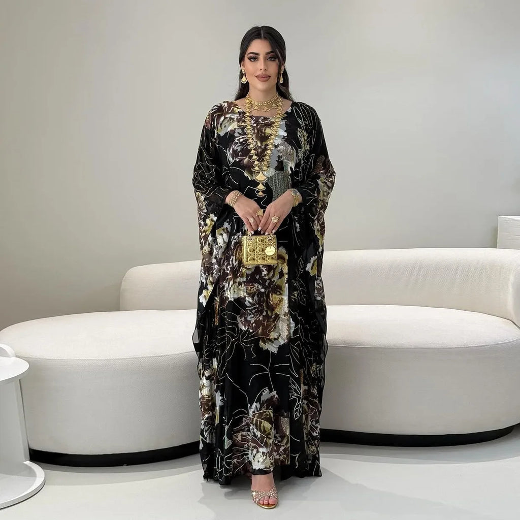 Muslim Dress for Women Chiffon Diamond Party Abaya Dresses Arab Long Robe Morocco Dubai Kaftan Vestidos Jalabiya Ramadan Eid