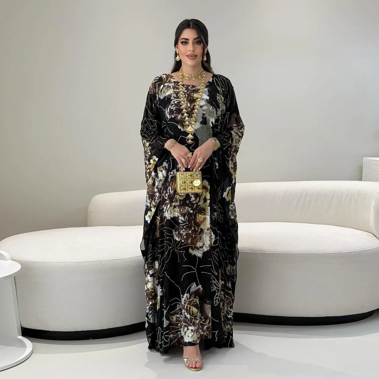 Muslim Dress for Women Chiffon Diamond Party Abaya Dresses Arab Long Robe Morocco Dubai Kaftan Vestidos Jalabiya Ramadan Eid