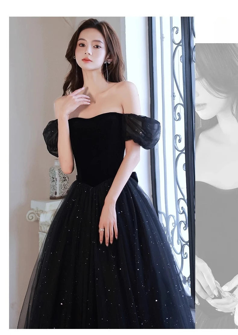 Black Elegant Evening Dress, Annual Meeting, High End Atmosphere, Banquet Host, High Sense, Female Adult Ceremony, Strap Dress