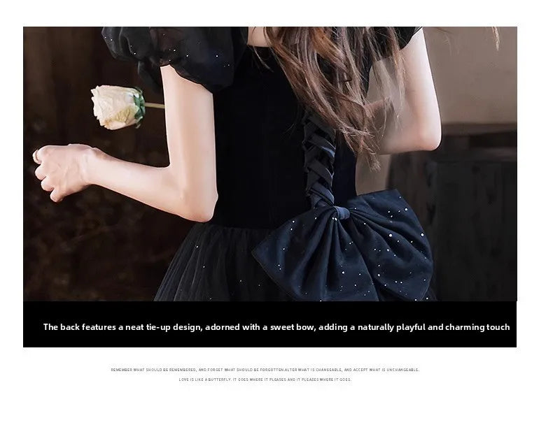 Black Elegant Evening Dress, Annual Meeting, High End Atmosphere, Banquet Host, High Sense, Female Adult Ceremony, Strap Dress