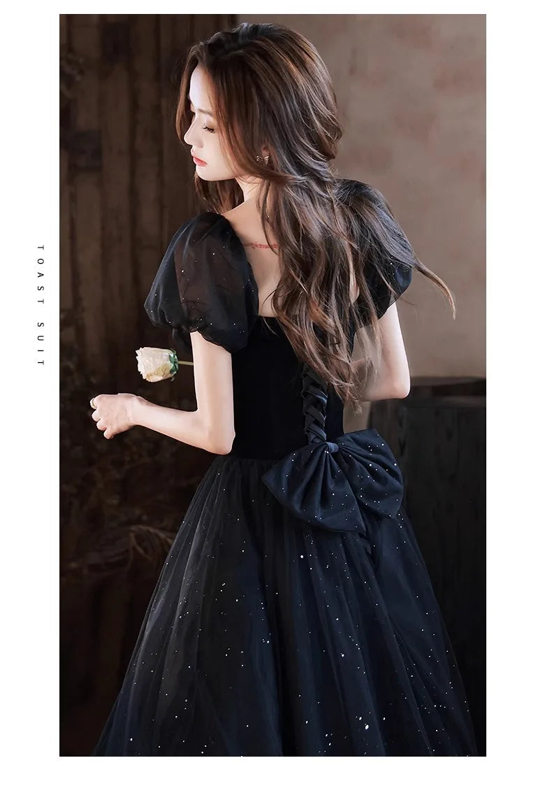 Black Elegant Evening Dress, Annual Meeting, High End Atmosphere, Banquet Host, High Sense, Female Adult Ceremony, Strap Dress