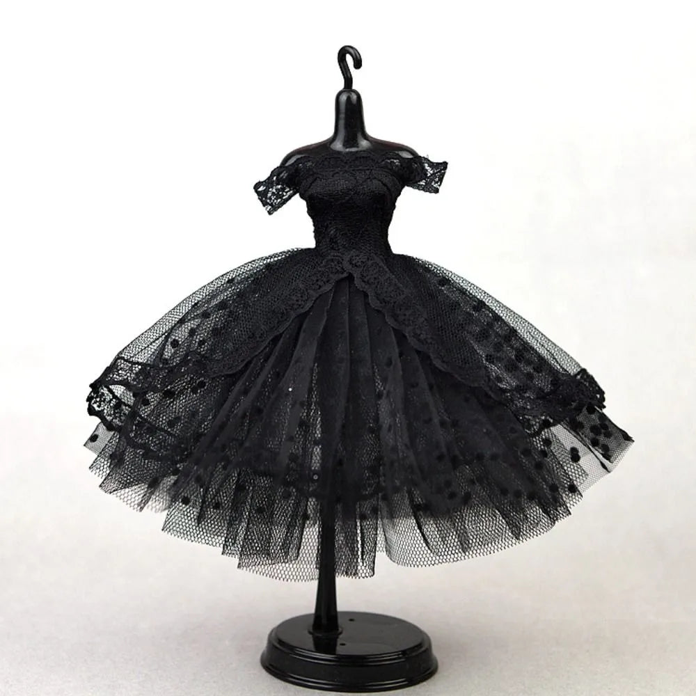 Dress Up Doll Dress Evening Party Prom Dress Lace Dolls Clothes Mini Black Tutu Dotted Doll Princess Dress Doll Accessories