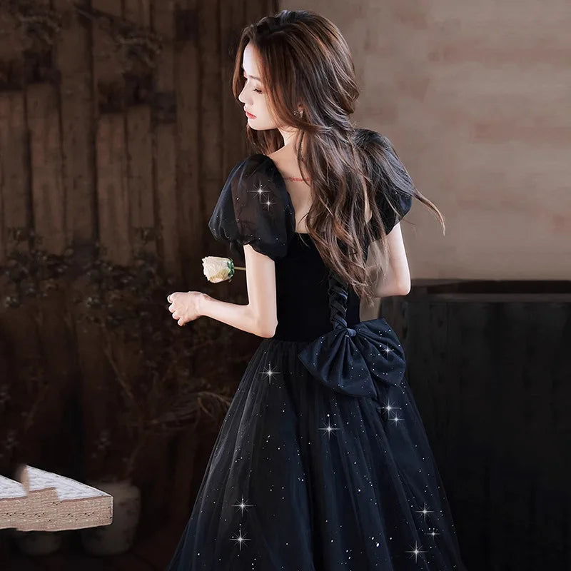 Black Elegant Evening Dress, Annual Meeting, High End Atmosphere, Banquet Host, High Sense, Female Adult Ceremony, Strap Dress