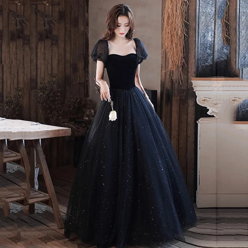 Black Elegant Evening Dress, Annual Meeting, High End Atmosphere, Banquet Host, High Sense, Female Adult Ceremony, Strap Dress
