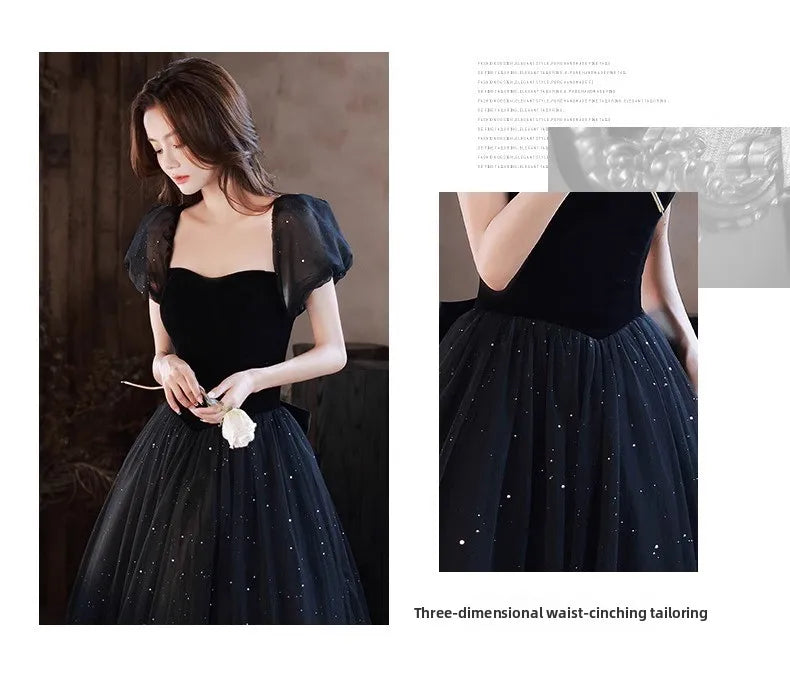 Black Elegant Evening Dress, Annual Meeting, High End Atmosphere, Banquet Host, High Sense, Female Adult Ceremony, Strap Dress