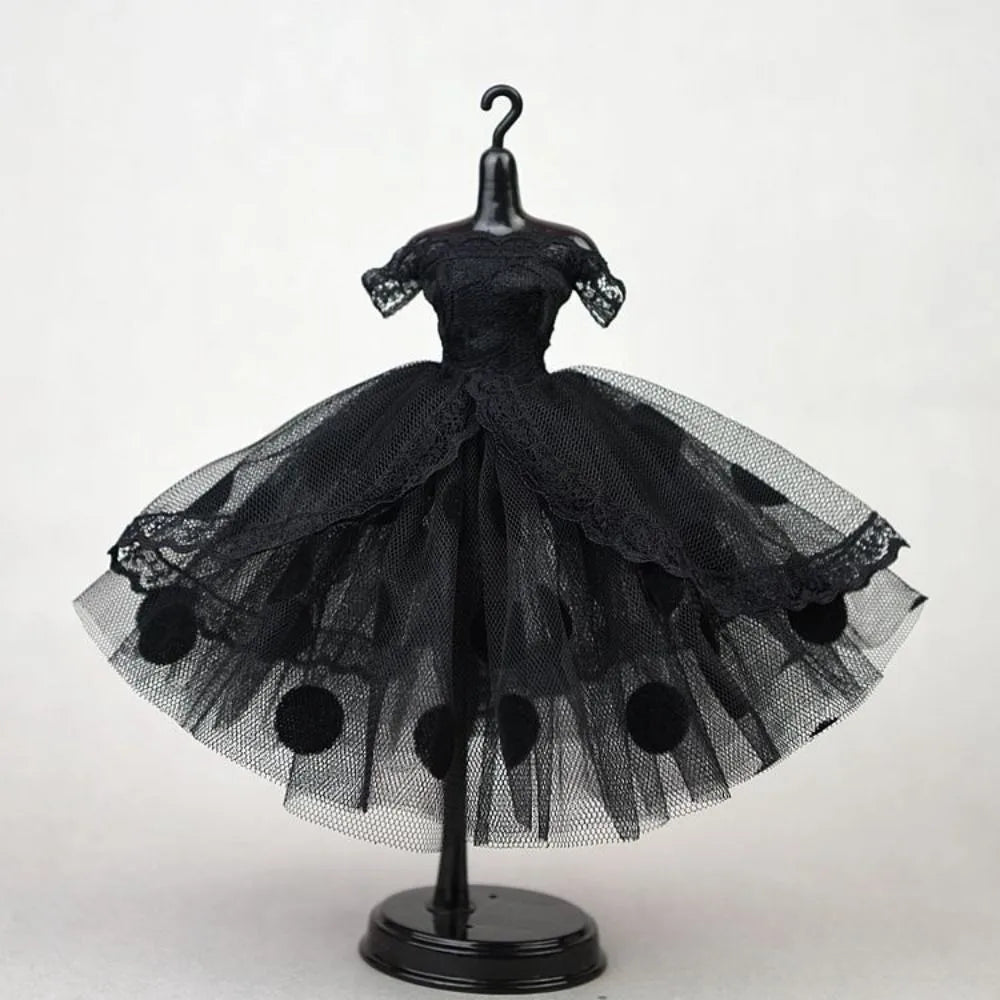 Dress Up Doll Dress Evening Party Prom Dress Lace Dolls Clothes Mini Black Tutu Dotted Doll Princess Dress Doll Accessories