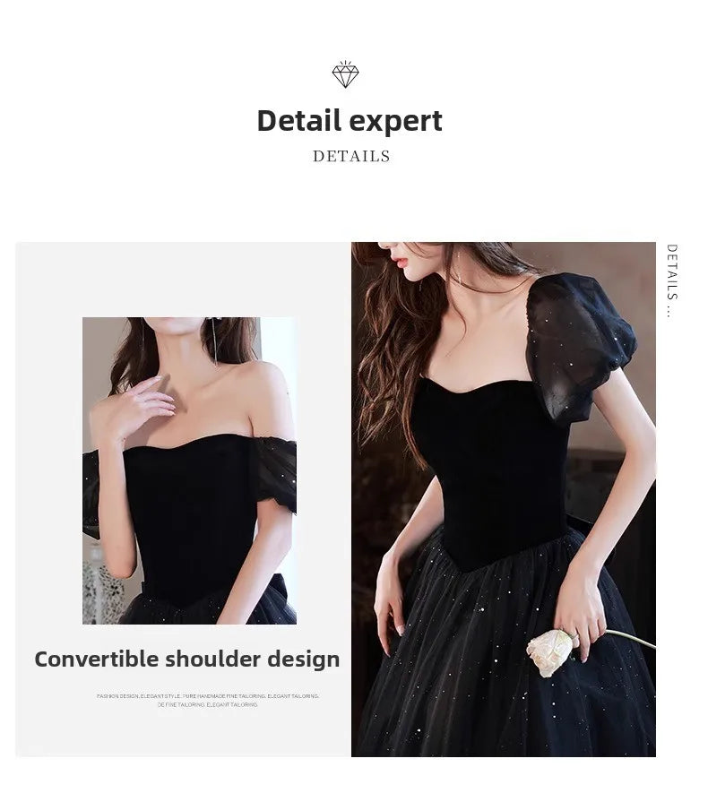 Black Elegant Evening Dress, Annual Meeting, High End Atmosphere, Banquet Host, High Sense, Female Adult Ceremony, Strap Dress