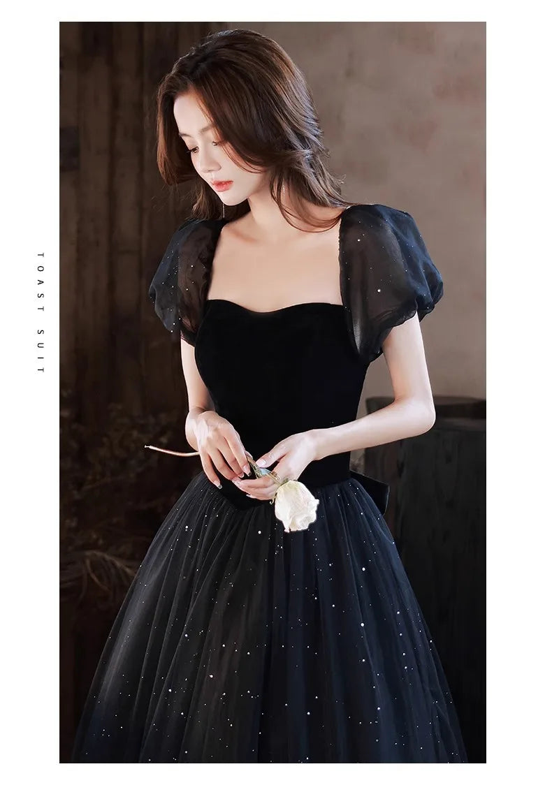 Black Elegant Evening Dress, Annual Meeting, High End Atmosphere, Banquet Host, High Sense, Female Adult Ceremony, Strap Dress