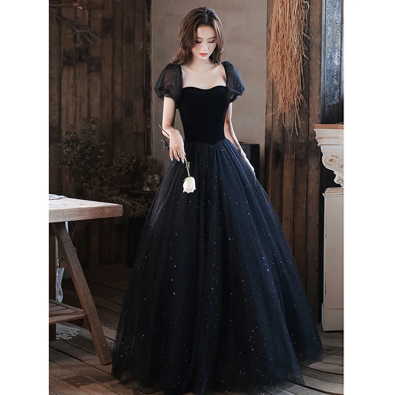 Black Elegant Evening Dress, Annual Meeting, High End Atmosphere, Banquet Host, High Sense, Female Adult Ceremony, Strap Dress