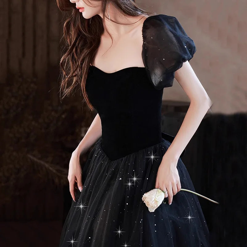 Black Elegant Evening Dress, Annual Meeting, High End Atmosphere, Banquet Host, High Sense, Female Adult Ceremony, Strap Dress