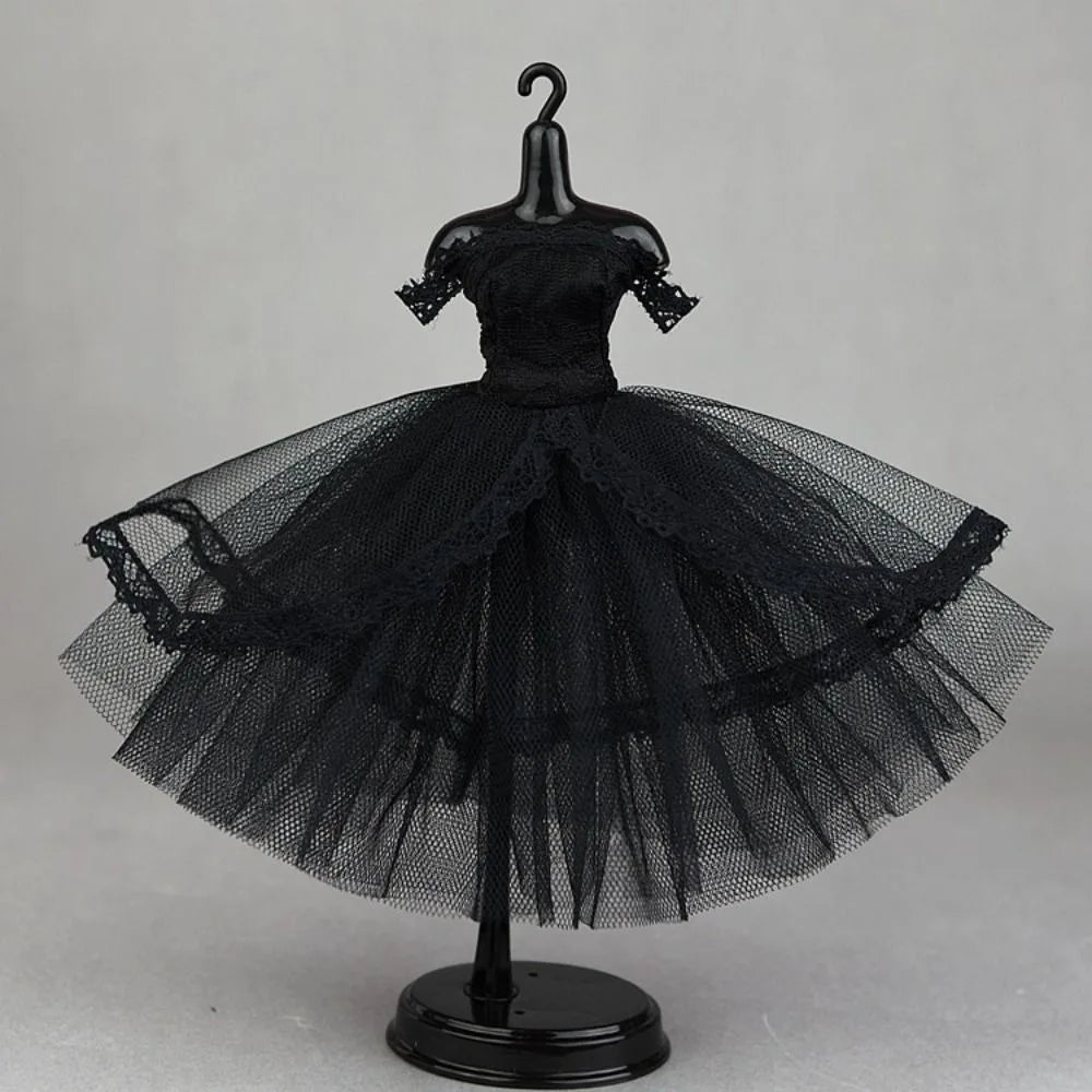 Dress Up Doll Dress Evening Party Prom Dress Lace Dolls Clothes Mini Black Tutu Dotted Doll Princess Dress Doll Accessories